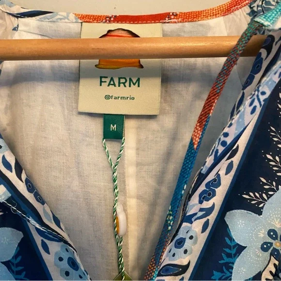 FARM RIO BLUE PALMS BALLOON SLEEVE DRESS SIZE MEDIUM NEW with TAGS - Picture 4 of 16